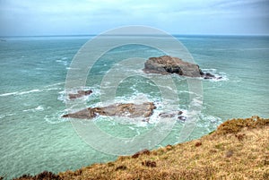 Gull Rock Portreath North Cornwall England UK between St Agnes and Godrevy in HDR