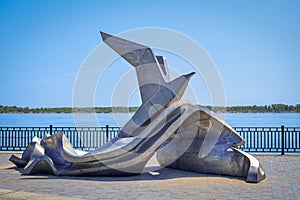 Gull sculpture at the Volga river embankment in Volgograd