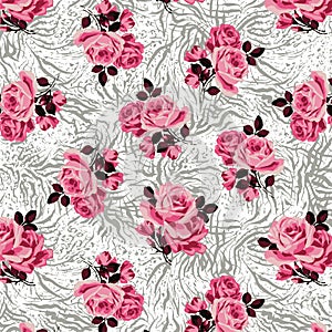 Roses pattern on zebra background wallpaper design