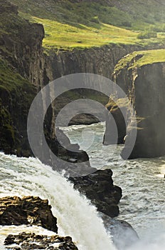 Gullfoss Golden Falls waterfall in the canyon of Hvita river