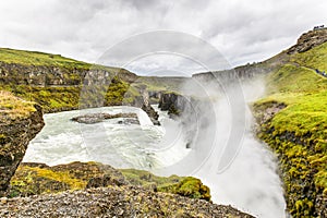 The Gullfoss waterfall flows into a 2.5 km long canyon created during the Ice Age. Each year, erosion extends it by 25 cm photo