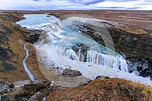 Gullfoss waterfall in Iceland golden circle in autumn