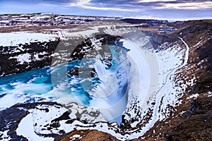 Gullfoss waterfall in Winter, Iceland