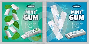Gum chewing bubble banner set, realistic style