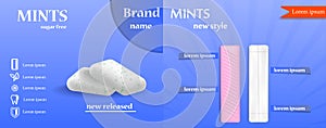 Gum chewing bubble banner set, realistic style