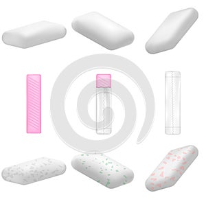 Gum chewing bubble mockup set, realistic style