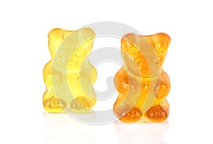 Gummy bear fruity candies, chewing jelly candies isolated on white background