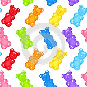 Gummy bear jelly sweet candy seamless pattern with amazing flavor flat style design vector illustration.