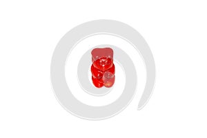 Gummy bear. Red Jelly gummy bears. Sweet gelatin candy. Favorite Children's sweets. Isolated on white background