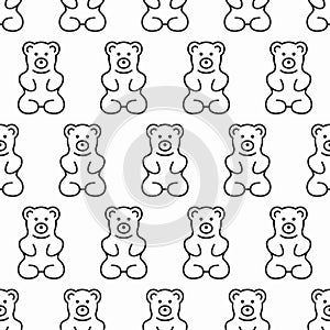 Gummy bear seamless pattern. Sweet jelly candy background. Line tasty vector illustration