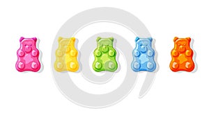 Gummy bears set on a white isolated background. Multi-colored Sweet jelly candies. Cartoon vector illustration of