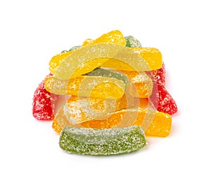 Gummy Candy Pile Isolated, Chewing Colorful Marmalade Sticks, Jelly French Fries Heap, Gelatin Candies