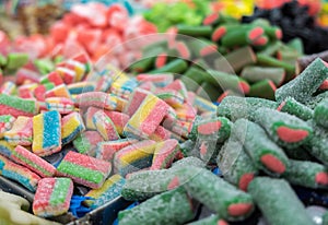 Gummy colorful candies for sale at local market
