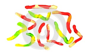 Gummy worms on a white background