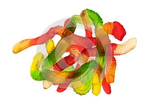 Gummy worms on a white background