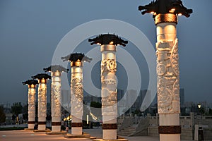 GuMo pavilion totem-pole night scene