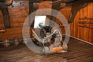 Gun cannon on vintage sailing ship