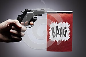 Gun crime concept of hand pistol photo