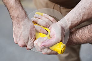 Gun Disarm. Self defense techniques against a gun point.