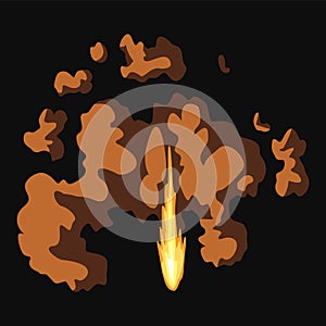 Gun flashe or gunshot animation. Fire explosion effect during the shot with the gun. Cartoon flash effect of bullet photo