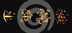 Gun flashes or gunshot animation. Cartoon flash effect of bullet start. Shotgun fire, muzzle flash and explode. Flashes