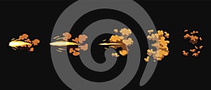 Gun flashes or gunshot animation. Cartoon flash effect of bullet start. Shotgun fire, muzzle flash and explode. Flashes photo