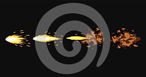 Gun flashes or gunshot animation. Cartoon flash effect of bullet starts with smoke and sparkles. Fire explosion effect