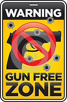Gun Free Zone Sign with Bullet Holes