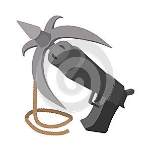 Gun with grappling hook cartoon