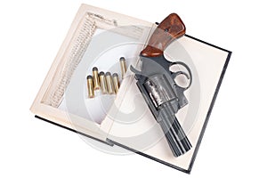 A gun hidden inside a book