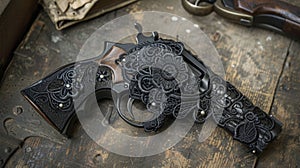 A gun holster is intricately adorned with delicate black lace patterns adding a touch of glamour to the lawless Wild photo