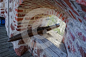 Gun of Kastelholm castle on Aland islands in Finland