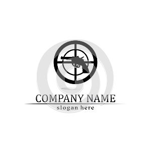 Gun logo and Army soldier sniper shot vector Design Illustration military shot revolver