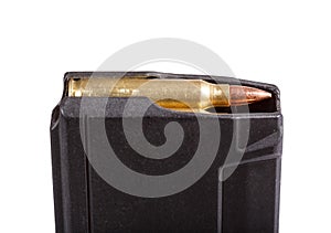 Gun magazin with ammo. Macro photo in high resolution photo.