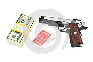 Gun money and playing cards