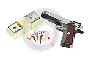 Gun money and playing cards