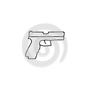 Gun, pistol thin line icon. pistol Hand Drawn thin line icon