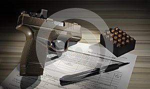 Gun with form for its purchase