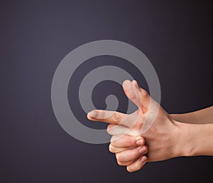 Gun shaped man hand with empty space