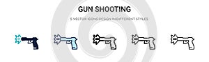 Gun shooting icon in filled, thin line, outline and stroke style. Vector illustration of two colored and black gun shooting vector