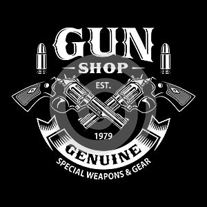 Gun Shop Emblem With Crossed Guns On Black