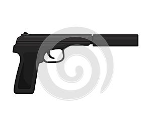 Gun with a silencer. Vector illustration on a white background.