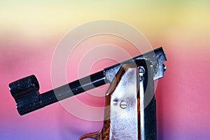 Gun with smoking barrel recorded in the studio