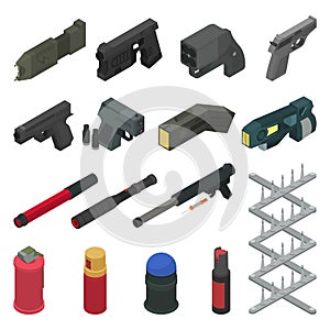 Gun vector handgun shooting weapon pepper spray military firearm illustration army isometric set of weaponry shooter photo