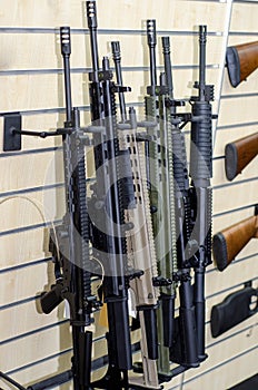 Gun wall rack with rifles