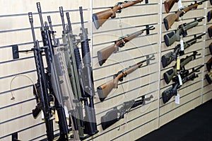 Gun wall rack with rifles