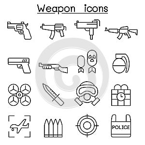 Gun & Weapon icon set in thin line style