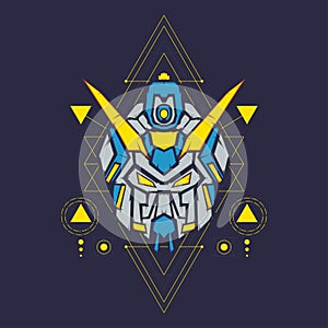 Gundam head vector illustration. for esports logo, gaming mascot, t shirt print and apparel or badge