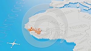 Gunea highlighted on a white simplified 3D world map. Digital 3D render
