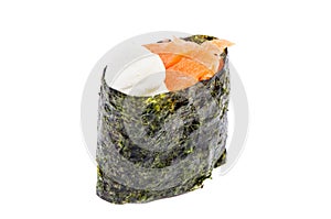 Gunkan sushi with salmon isolated